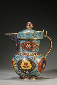 A CLOISONNÉ ENAMEL 'LOTUS' EWER