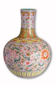 A FAMILLE ROSE 'FLORAL' GLOBULAR VASE