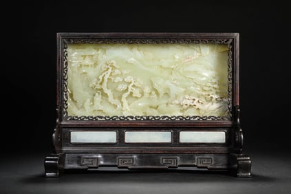 A JADE FIGURE MOUNTAIN CARVING