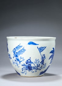 A BLUE AND WHITE 'LANDSCAPE-AND-FIGURE'JAR