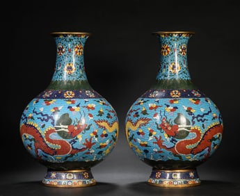 A PAIR OF CLOISONNé ENAMEL 'DRAGON-AND-CLOUD' VASES