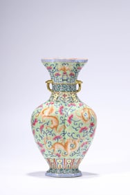 A GREEN-GROUND GILDED 'RED DRAGON' VASE