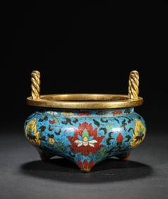 A CLOISONNé ENAMEL 'FLORAL' CENSER WITH THREE FEET
