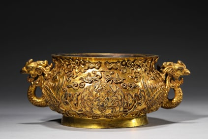 A GILT-BRONZE CENSER WITH PHOENIX HANDLES