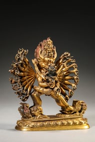 A GILT-BRONZE FIGURE OF YAMANTAKA