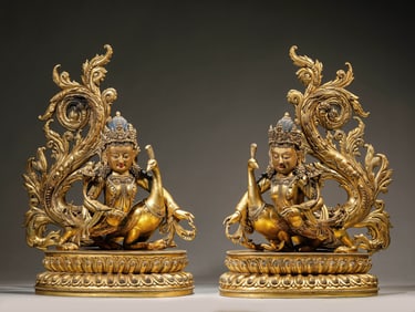 A GROUP OF GILT-BRONZE FIGURES OF PEACOCK-FEATHERED YAMANTAKA