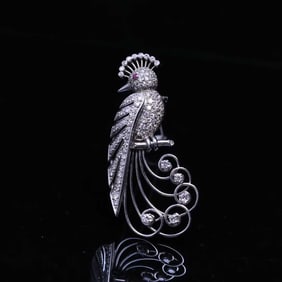 18K GOLD DIAMOND BIRD-OF-PARADISE BROOCH