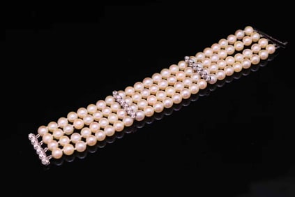 18K GOLD PEARL AND DIAMOND BRACELET
