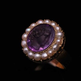 18K GOLD AMETHYST CAMEO RING