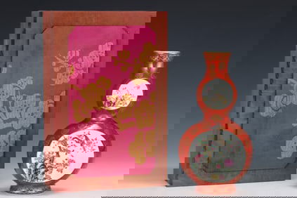 A FAMILLE ROSE 'FLOWERS AND BIRDS' WALL VASE