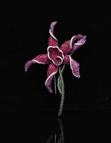 18K GOLD GEM-SET ORCHID BROOCH, LARGE