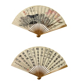 QI GONG (1912-2005) & ZHANG HAIRUO (1877-?), ATTRIBUTED TO, LOTUS AND CALLIGRAPHY
