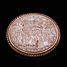 18K GOLD MOTHER-OF-PEARL INLAY BROOCH