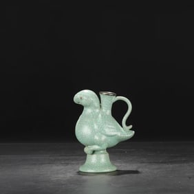 A RU-TYPE SKY-BLUE GLAZED PARROT SHAPED EWER
