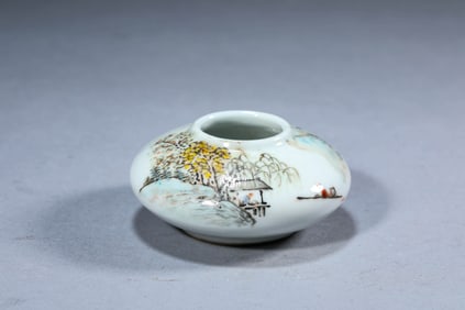 A PALE 'LANDSCAPE FIGURE AND POEM' WATER POT