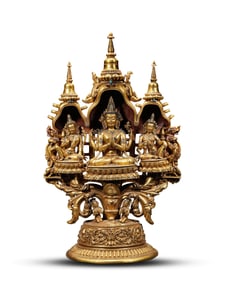 A TIBETAN PALA STYLE GEM SET FIGURE OF THREE PRINCIPAL PROTECTORS