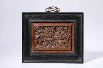 A ZITAN AND SANDALWOOD 'EIGHT IMMORTALS' WALL PANEL