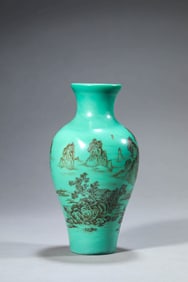 A GLASS BLACK 'LANDSCAPE AND FIGURE' VASE