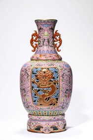 A FAMILLE ROSE 'DRAGON' REVOLVING VASE