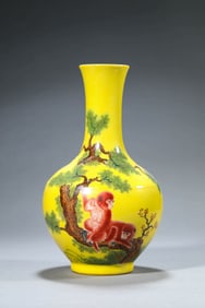 A YELLOW GROUND FAMILLE ROSE 'MONKEY' VASE