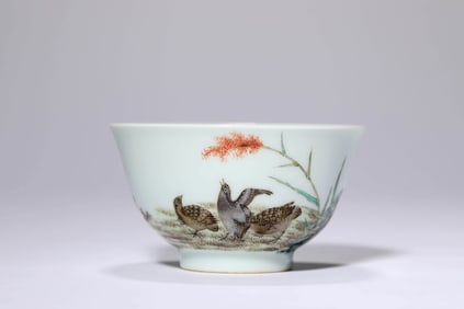 A FAMILLE ROSE 'FLOWER BIRD AND POEM' BOWL