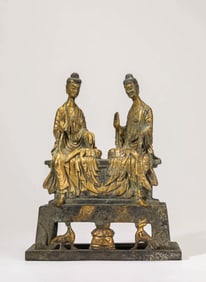 A GILT BRONZE FIGURE OF SHAKYAMUNI AND PRABHUTARATNA
