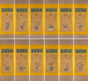 GIUSEPPE CASTIGLIONE (1688 1766), ATTRIBUTED TO, POTTED LANDSCAPES AND FLOWERS (TWELVE PANEL SCREEN)