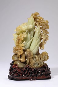 A YELLOW JADE MOUNTAIN CARVING