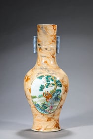 A STONE IMITATION GLAZED FAMILLE ROSE 'FIGURE' VASE