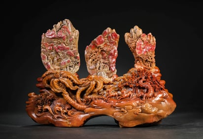 A BLOODSTONE MOUNTAIN CARVING