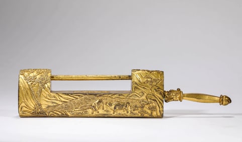 A GILT-BRONZE 'OX PLOUGHING' LOCK