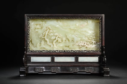 A JADE FIGURE MOUNTAIN CARVING