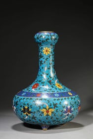 A CLOISONNé ENAMEL 'FLORAL' GARLIC-HEAD VASE
