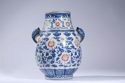 A BLUE AND WHITE WITH IRON-RED JAR