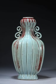 A FLAMBE-GLAZED MELON-RIBBED VASE