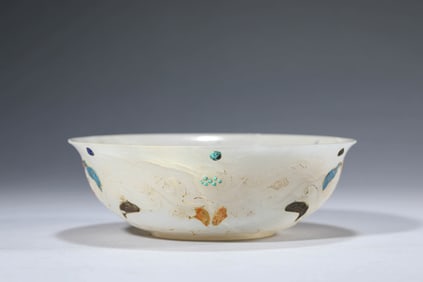 AN AGATE BOWL WITH TURQUOISE INLAY