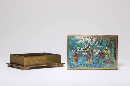 A CLOISONNé ENAMEL 'FIGURE' COVERED BOX
