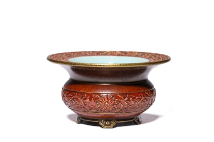 A PURPLE-GOLD GLAZED 'INTERLOCKING LOTUS' WATER POT