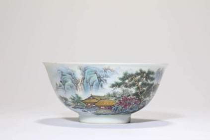 A FAMILLE-ROSE 'LANDSCAPE-AND-FIGURE' BOWL