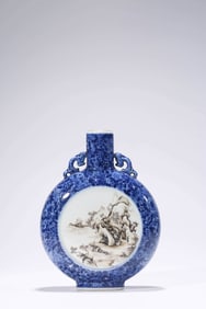 A BLACK AND BLUE AND WHITE 'MILLEFLEURS' MOONFLASK