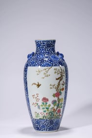 A BLUE AND WHITE WITH FAMILLE-ROSE 'MAGPIE-ON-PLUM' VASE