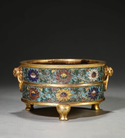 A CLOISONNé ENAMEL 'FLORAL' CENSER WITH THREE FEET