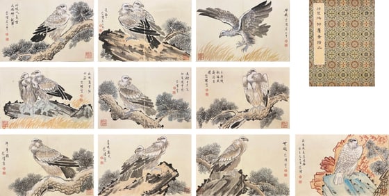 XU BEIHONG (1895-1953), ATTRIBUTED TO, TEN LEAVES OF EAGLE ALBUM