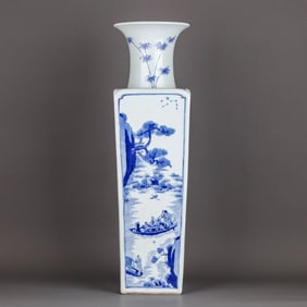 A BLUE AND WHITE 'LANDSCAPE, FIGURES AND POETRY' VASE