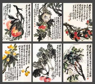 WU CHANGSHUO (1844-1927), ATTRIBUTED TO, SIX LEAVES OF FLOWER ALBUM