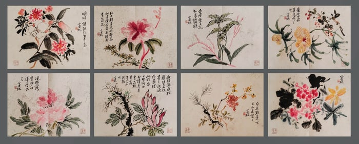HUANG BINHONG (1865-1955), ATTRIBUTED TO, EIGHT LEAVES OF FLOWER ALBUM