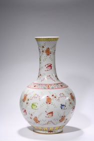 A FAMILLE-ROSE 'ABUNDANT FORTUNE AND LONGEVITY' GLOBULAR VASE