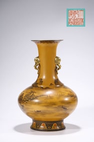 A YELLOW-GROUND BLACK 'CORAL-RED GILDED' VASE