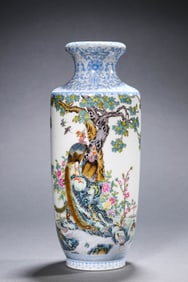 A FAMILLE-ROSE 'FLOWER-BIRD-AND-POEM' VASE