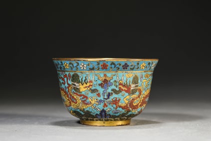A CLOISONNé ENAMEL 'DOUBLE-DRAGON' BOWL